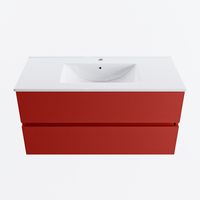MONDIAZ VICA 100cm badmeubel onderkast Fire 2 lades. Wastafel DENIA midden 1 kraangat, kleur Glanzend Wit.
