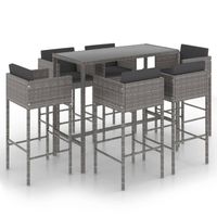 vidaXL 7-delige Tuinbarset met kussens poly rattan grijs