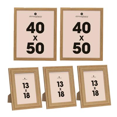 Fotolijstjes Classico - set 5x stuks - 1x 40 x 50 cm/4x 13 x 18 cm - naturel - Hout
