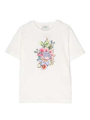 ETRO KIDS t-shirt en coton à fleurs brodées - Blanc