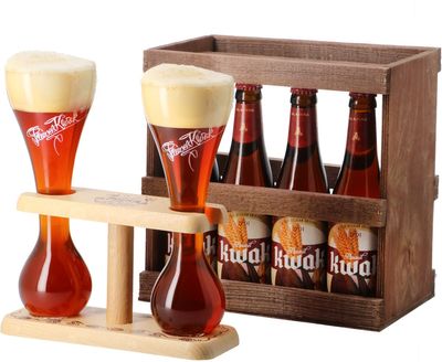 Pauwel Kwak bierpakket in kist met dubbel koetsierglas - geschenkverpakking 4 bieren en 2 bierglazen