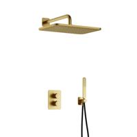 Hotbath Gal - GL106 - Inbouw Regendoucheset - Geborsteld Messing PVD - Thermostatisch - Wandarm 35 cm - Hoofddouche 270x400 mm - Staafhanddouche - met GL106 - met 2-Weg Stop-Omstel