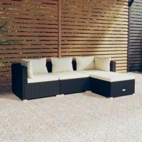 4-delige Loungeset met kussens poly rattan zwart