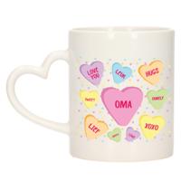 Cadeau koffie/thee mok voor oma - pastel - hartjes oor - de liefste oma - keramiek - 300 ml - thumbnail