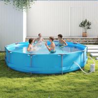 Opzetzwembad 36 M x 76 CM Rond Buitenframe met Filterpomp 6125 L Watercapaciteit Tuinpool voor Volwassenen