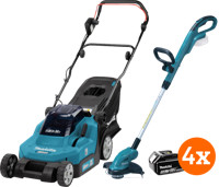 Makita DLM382CM2 + Makita DUR181Z incl. 5,0 Ah accu (2x) + 4,0 Ah accu (2x)