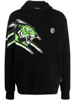Plein Sport hoodie en coton à imprimé Tiger - Noir