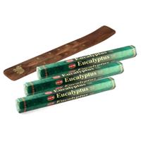 Hem Wierook stokjes Eucalyptus geur - voordeelpak met 60x stokjes - 25cm - met plankje/houder