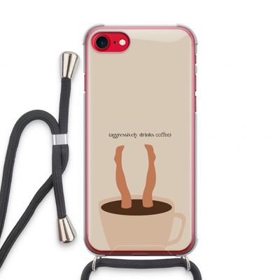 Aggressively drinks coffee: iPhone SE 2020 Transparant Hoesje met koord