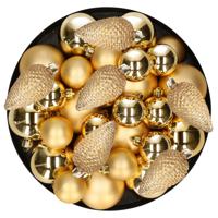 Kerstversiering kunststof kerstballen goud 6-8-10 cm pakket van 50x stuks - Kerstbal