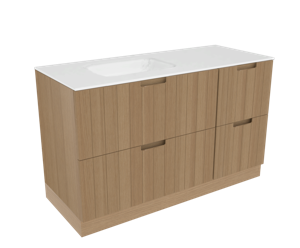 Balmani Adagio staand badmeubel 135 x 55 cm verweerd eiken met Tablo Arcato asymmetrisch linkse wastafel in matte Solid Surface