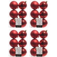 24x Kunststof kerstballen glanzend/mat kerst rood 8 cm kerstboom versiering/decoratie kerst rood   - - thumbnail