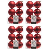 24x Kunststof kerstballen glanzend/mat kerst rood 8 cm kerstboom versiering/decoratie kerst rood   -