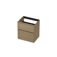 INK - Onderkast 2 Laden Greeploos met Houten Keerlijst A-symmetrisch - 600x450x650 Mm - Olijf Eiken