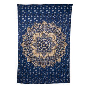 Authentiek Mandala Wandkleed Katoen Blauw/ Goudkleurig (215 x 135 cm)