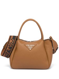 Prada mini sac en cuir à plaque logo - Marron