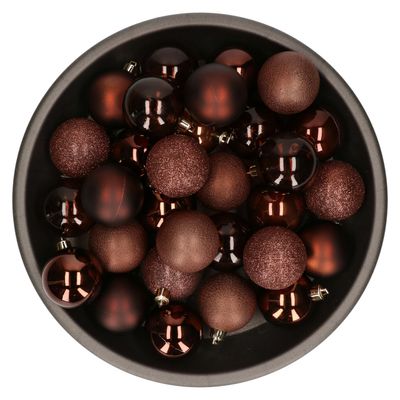 Kunststof kerstballen 48x stuks bruin 6 cm Kunststof kerstballen 48x stuks bruin 6 cm
