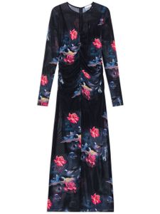 GANNI robe longue froncée à fleurs - Noir