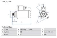 Startmotor / Starter BOSCH, Spanning (Volt)12V, u.a. für VW, Seat, Audi, Skoda