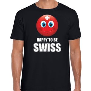 Zwitserland emoticon Happy to be Swiss landen t-shirt zwart heren