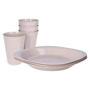 Verjaardag/kinder/camping borden/beker set - 8x stuks - beige - kunststof - onbreekbaar