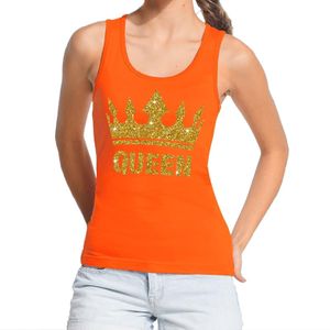 Oranje Koningsdag Queen tanktop met gouden glitters dames