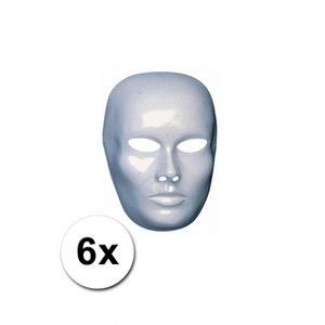 6 witte blanco maskers heren gezicht