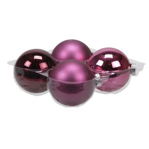 4x stuks glazen kerstballen cherry roze (heather) 10 cm mat/glans   -