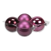 4x stuks glazen kerstballen cherry roze (heather) 10 cm mat/glans   - - thumbnail