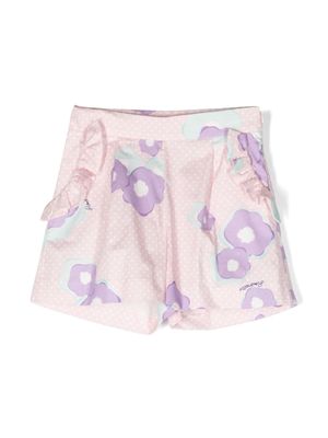 Simonetta short volanté à fleurs - Rose
