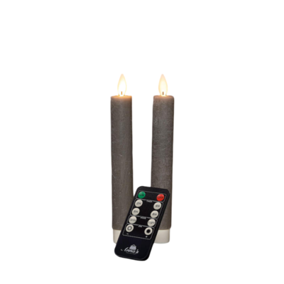 Dinerkaars wax led bewegende vlam op batterij met afstandsbediening 2 stuks h18 cm taupe - Annas collection