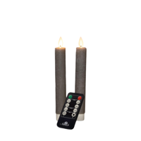 Dinerkaars wax led bewegende vlam op batterij met afstandsbediening 2 stuks h18 cm taupe - Annas collection