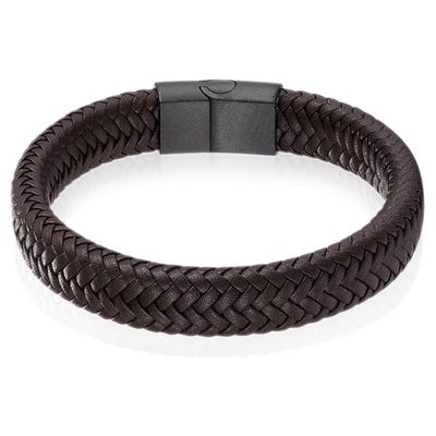 Gevlochten Leren Armband Heren Edelstaal Sluiting Bruin Zwart