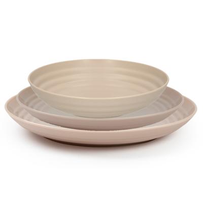 PlasticForte camping borden set - beige - kunststof - 3 soorten - 12x stuks - onbreekbaar servies