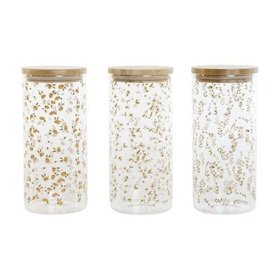 Tin DKD Home Decor Groen Roze Mosterd Natuurlijk Siliconen Bamboe Borosilicaatglas Shabby Chic 1,4 L (4 Stuks)