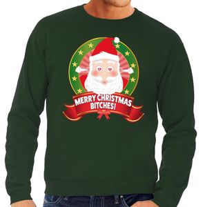 Foute kersttrui groen Merry Christmas Bitches voor heren