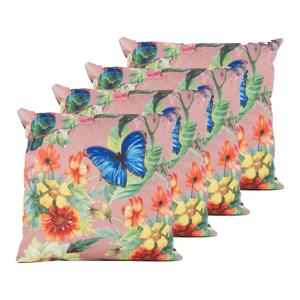 Sierkussen voor binnen en buiten - 4x - vlinder - oud roze - 45 x 45 cm - tuinkussen