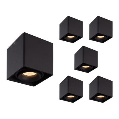 Set van 6 Esto LED vierkante opbouwspots - Dimbaar - Kantelbaar - 4 Watt 345 lumen - 2700K warm wit - GU10 - Plafondspot - Voor binnen - Vervangbare afdekring - Zwart