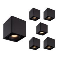 Set van 6 Esto LED vierkante opbouwspots - Dimbaar - Kantelbaar - 4 Watt 345 lumen - 2700K warm wit - GU10 - Plafondspot - Voor binnen - Vervangbare afdekring - Zwart
