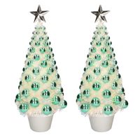 2x stuks complete mini kunst kerstbomen / kunstbomen groen met lichtjes 50 cm