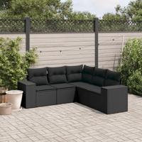 5-delige Loungeset met kussens poly rattan zwart