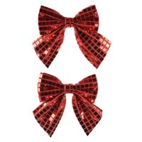 Kerstornamenten strikken - 2x - rode pailletten - 12 x 13 cm - kerstboomstrikjes