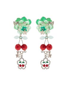 Amir Slama boucles d'oreilles pendantes à motif de cerise - Vert