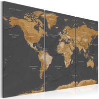 Schilderij - Wereldkaart , Wereld in Bruintinten , 3 luik - thumbnail