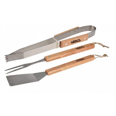 BBQ Collection - barbecue gereedschap set - 3-delig - met houten handvatten - Tang - Vork - Spatel