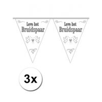 3x stuks Vlaggenlijnen Bruiloft / Bruidspaar / Huwelijk   -