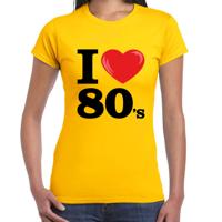 Disco T-shirt dames - I love 80s - geel - eighties thema party - verkleedkleding - themafeest