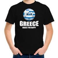 Greece makes you happy landen t-shirt Griekenland zwart voor kinderen met Emoticon