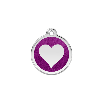 Heart Purple glitter hondenpenning small/klein dia. 2 cm - Reddingo
