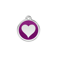 Heart Purple glitter hondenpenning small/klein dia. 2 cm - Reddingo